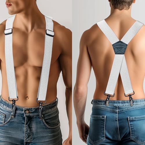 1.48″ Wide Heavy Duty Suspender with 4 Swivel Hooks for Jeans Pants White