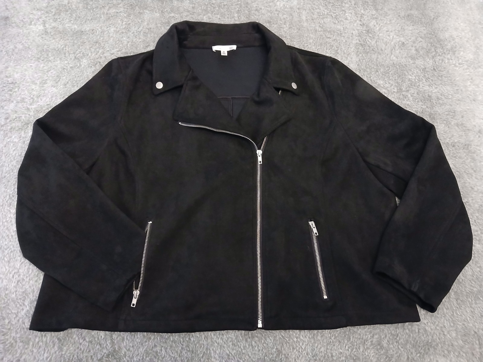 Women’s Daily Thread Black Faux Suede Motorcycle Jacket 3XL Lined Zippers EUC!