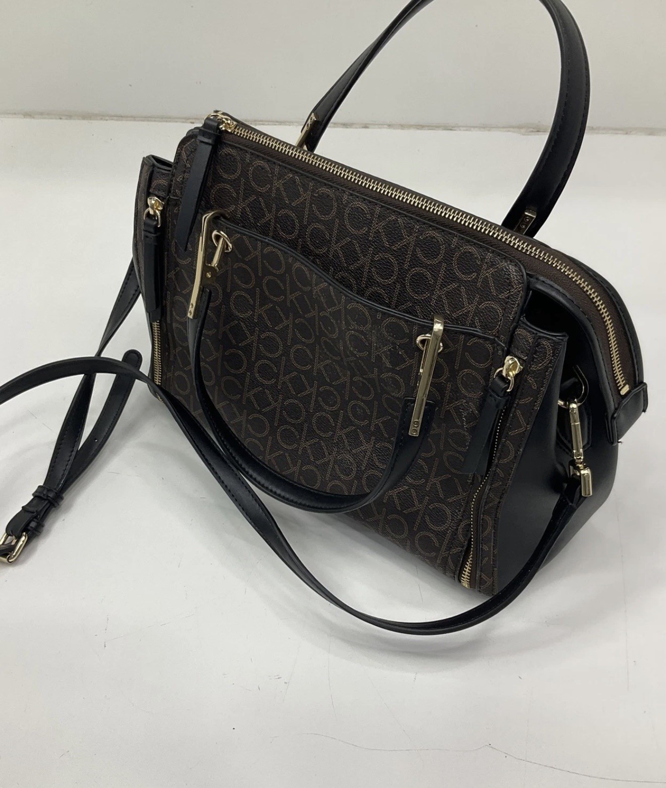 Calvin Klein Garnet Signature Triple Compartment Top Zipper Satchel
