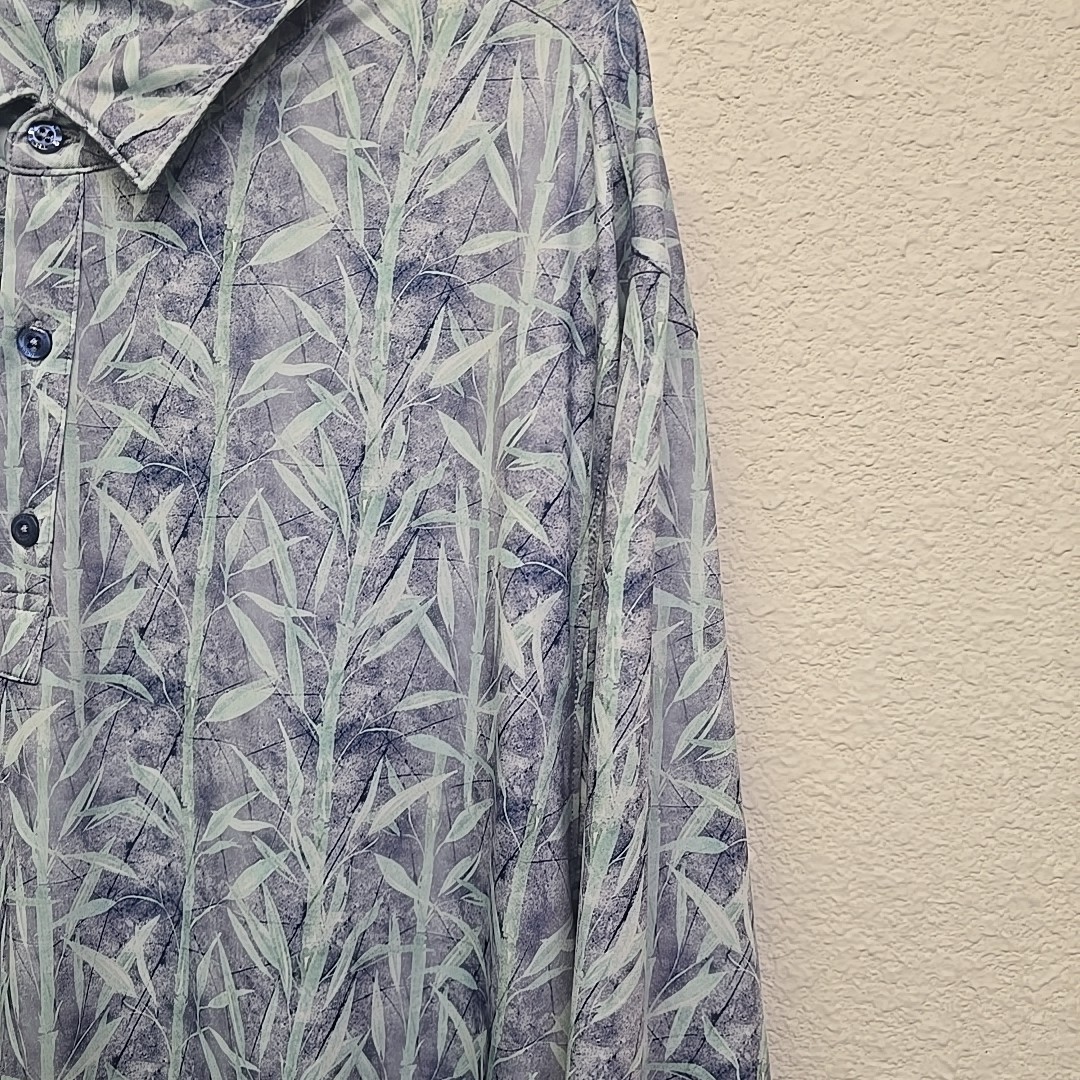 7D 7 Diamonds Polo Shirt Men’s Size XXL Hawaiian Print Golf Blue and Gray Casual
