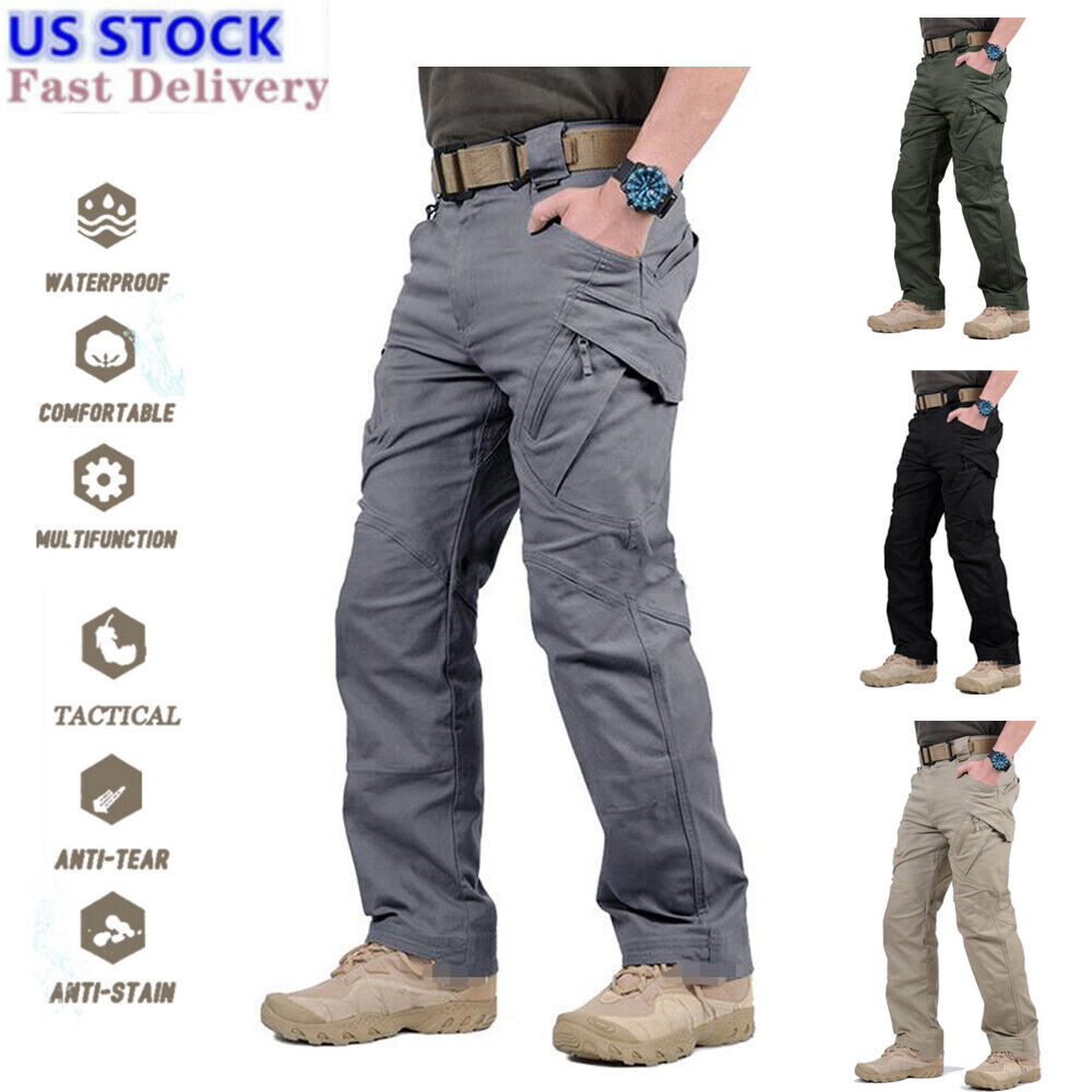 Tactical Mens Pants Work Cargo Combat Hiking Outdoor Waterproof Trousers Pants