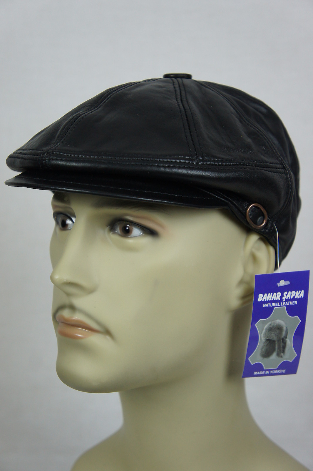 NEW Black 100% LEATHER Mens Gatsby Cap Newsboy Ivy Hat Golf Driving Flat Cabbie