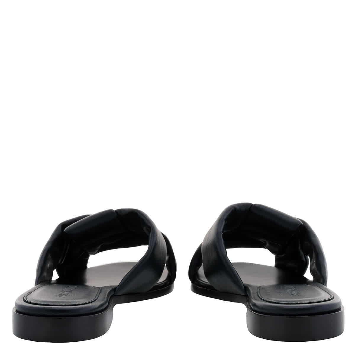 Ferragamo Black Alrai Crossover-Strap Nappa Slides