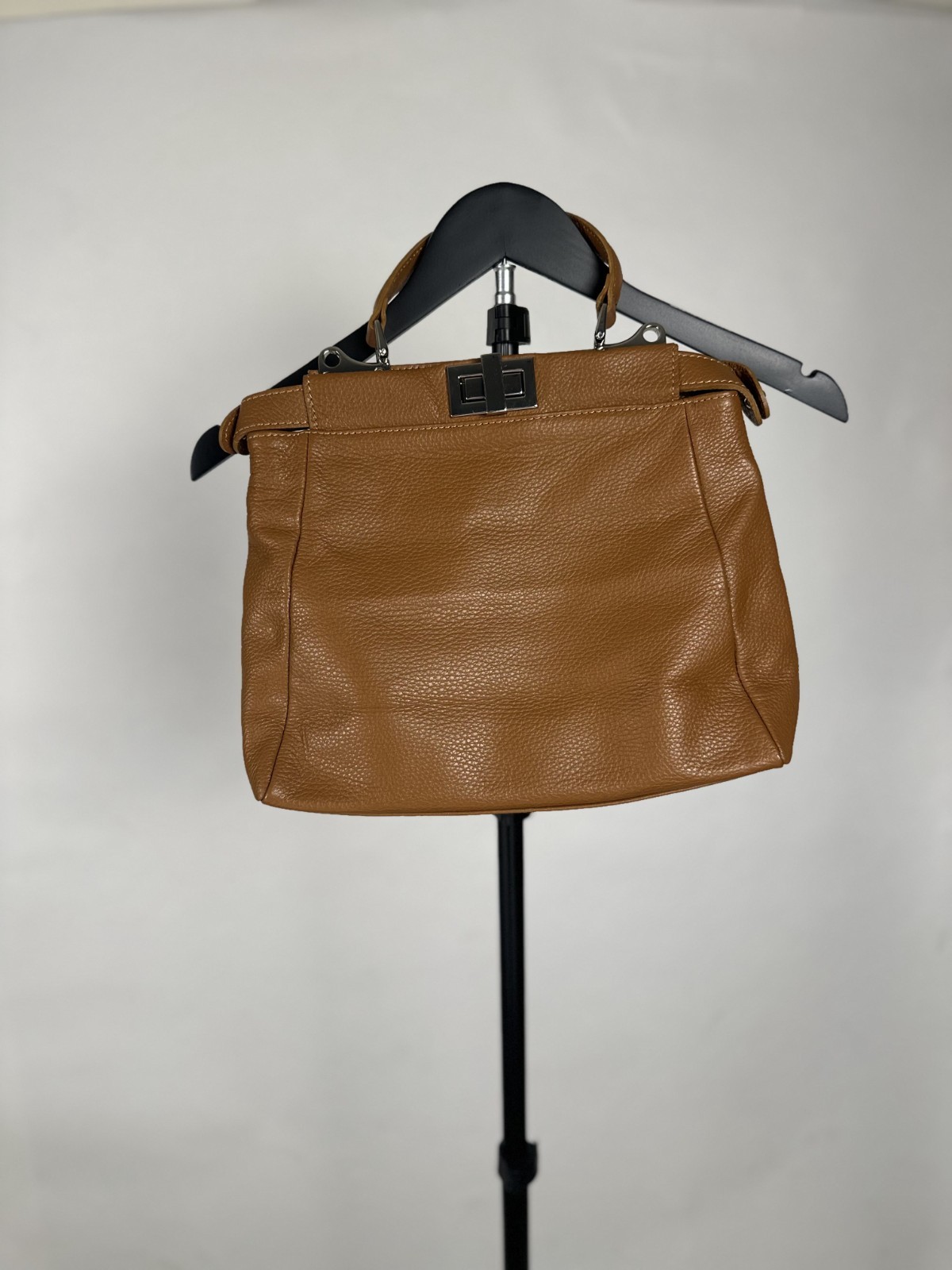 Italian Leather Handbag Carmel Pebbled Leather Top Handle Satchel Purse