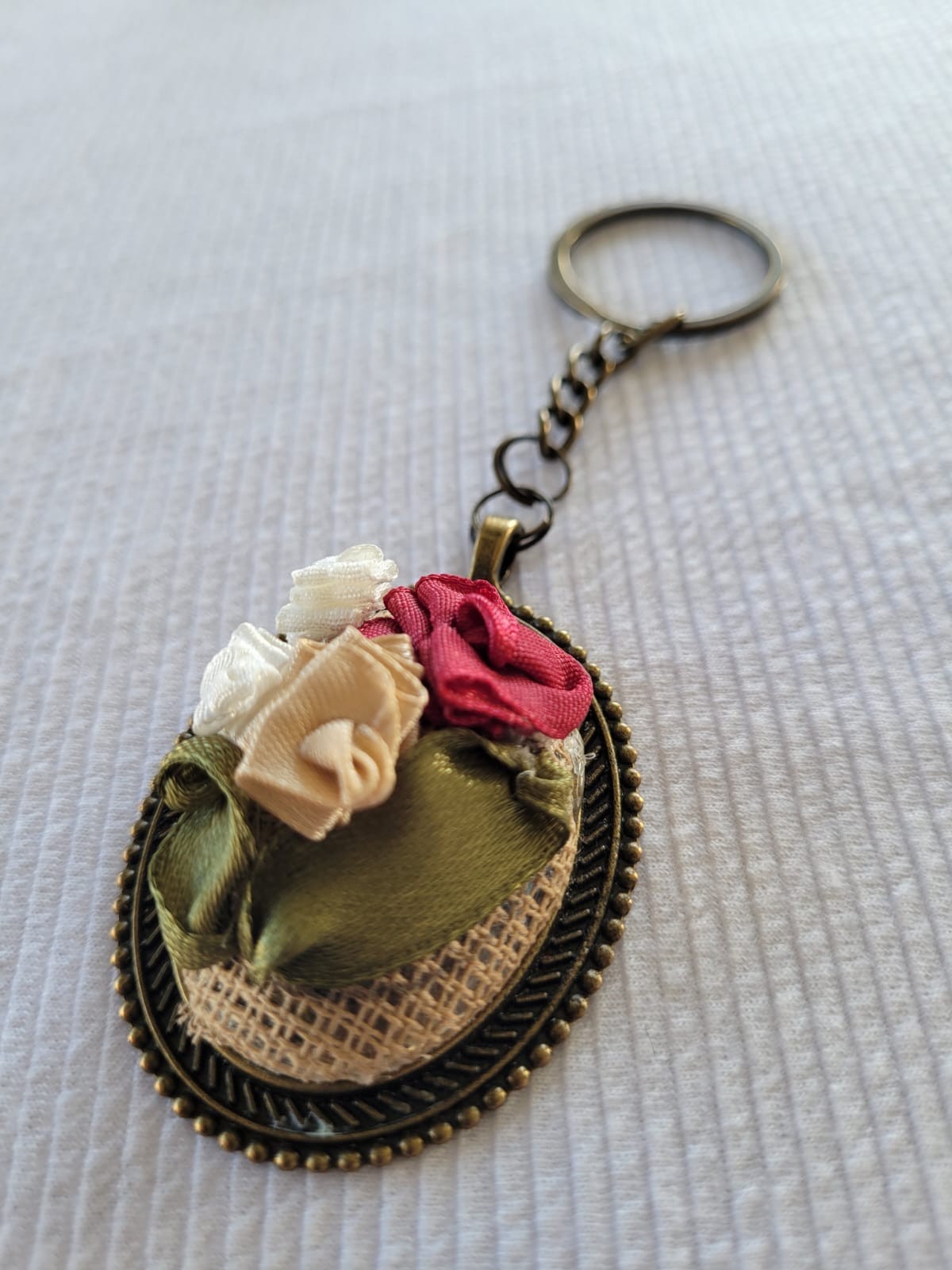 Handmade Floral Embroidery Keychain Unique Vintage Style Gift Accessory