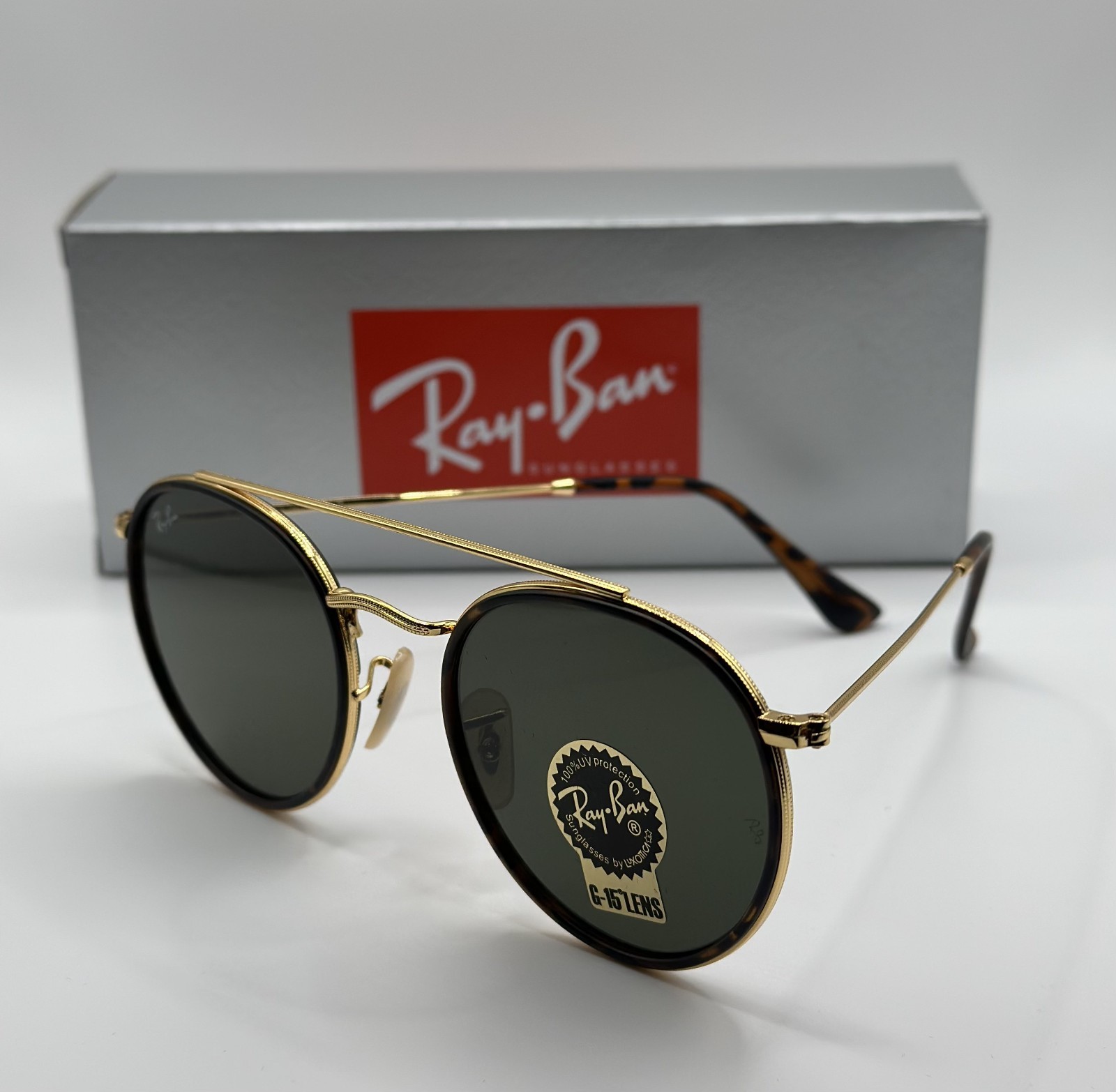 Ray-Ban RB3647N 001 51-22 Round Double Bridge Gold Frame G-15 Lens 51mm-Havana