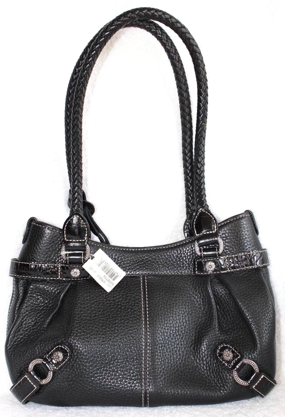 Brighton Suzette Black Pebbled Leather Shoulder Bag w/2 Braided Handles D242642