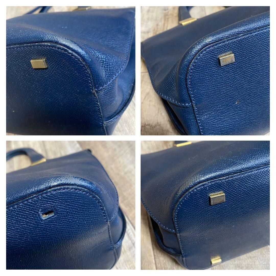 CELINE Authentic Vintage Navy Leather Tote Handbag Gold Logo Zip Top Bag