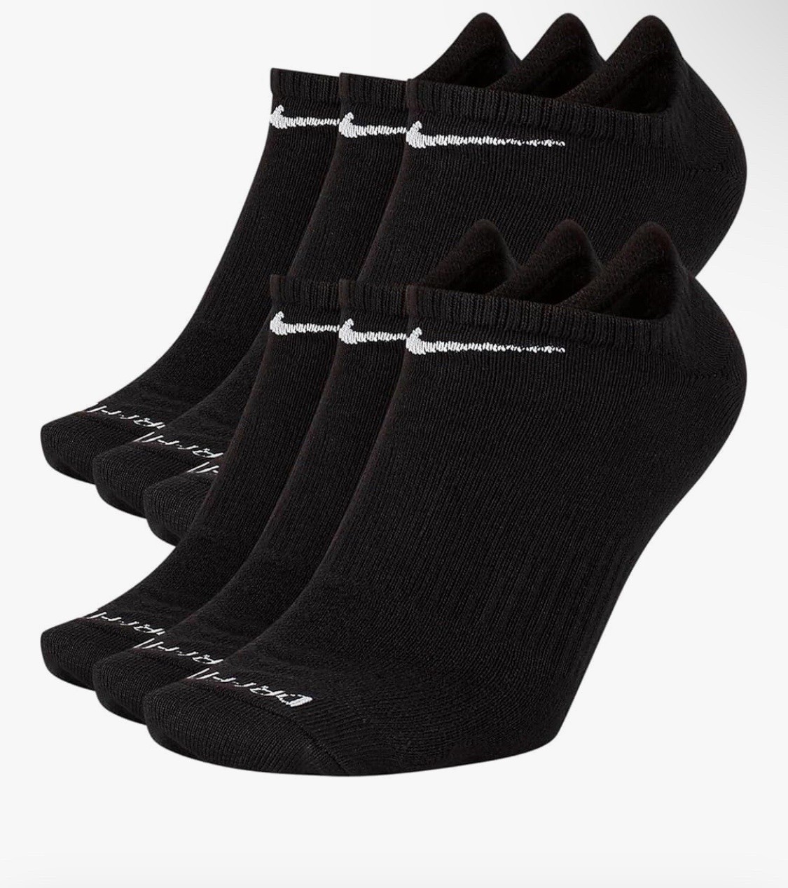 Nike Men’s Socks Everyday Black Athletic Training Dri-Fit No-Show 6 Pairs Large