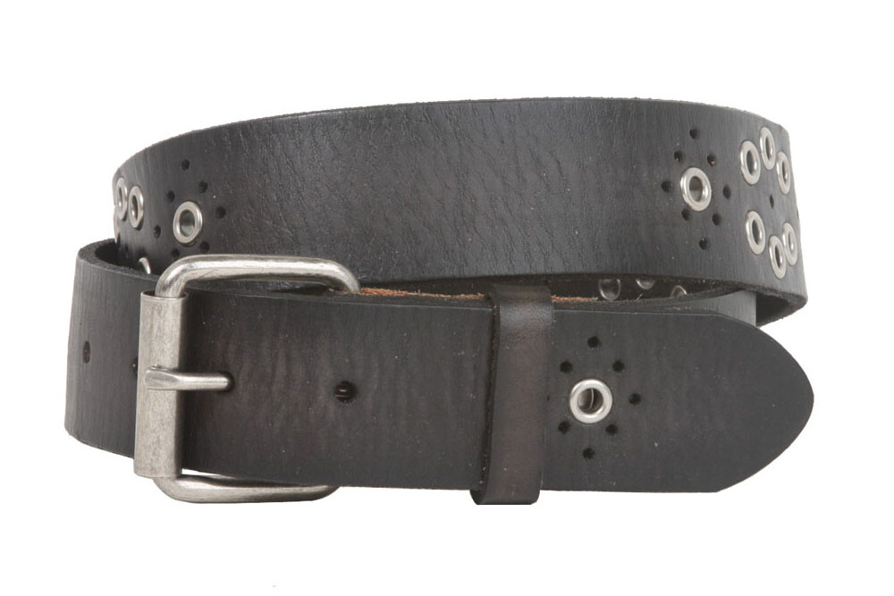 Snap On Oil Tanned Vintage Grommets Perforated Full Grain Solid Leather Belt