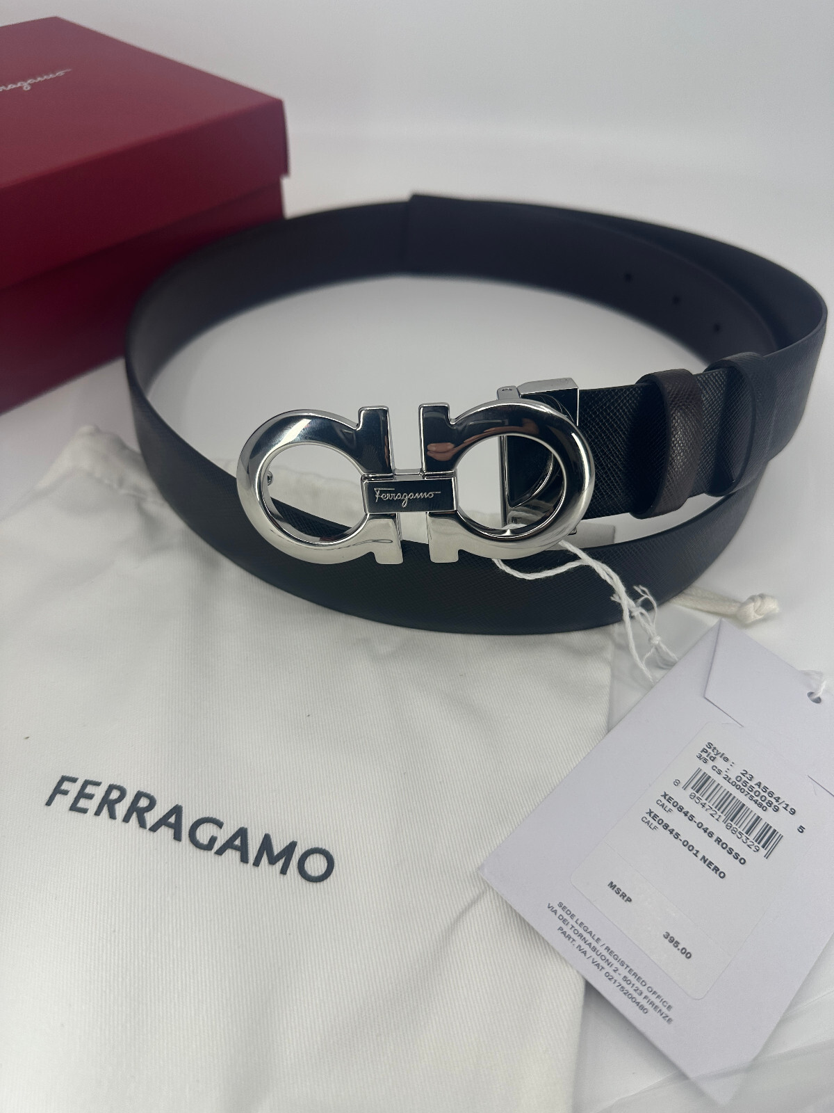SILVER BUCKLE SALVATORE FERRAGAMO BLACK AND BROWN REVERSE BELT
