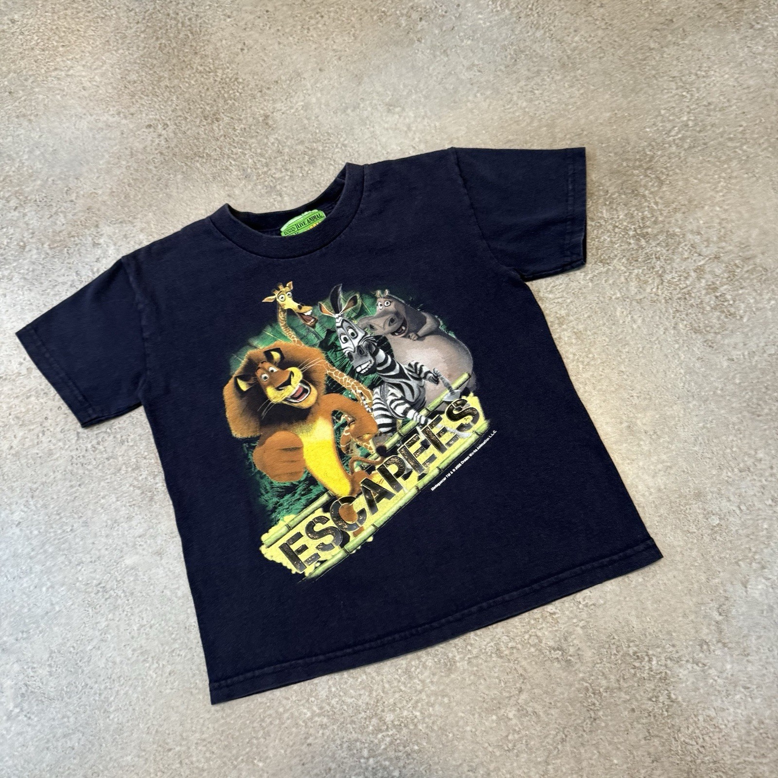 Vintage Y2K Madagascar Escapees Tee Shirt Youth 6 Movie Promo Blue 2005 Cartoon