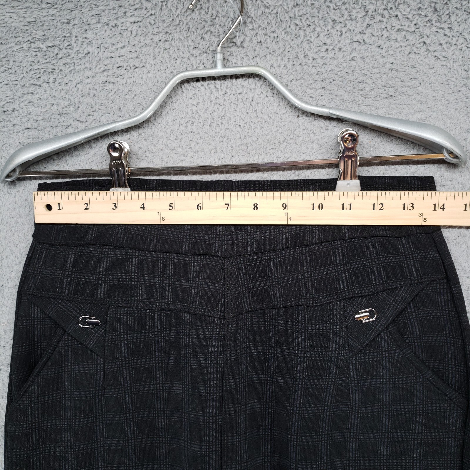 Dark Plaid Womens 4 Polyester Spandex Blend Dress Pants Gray