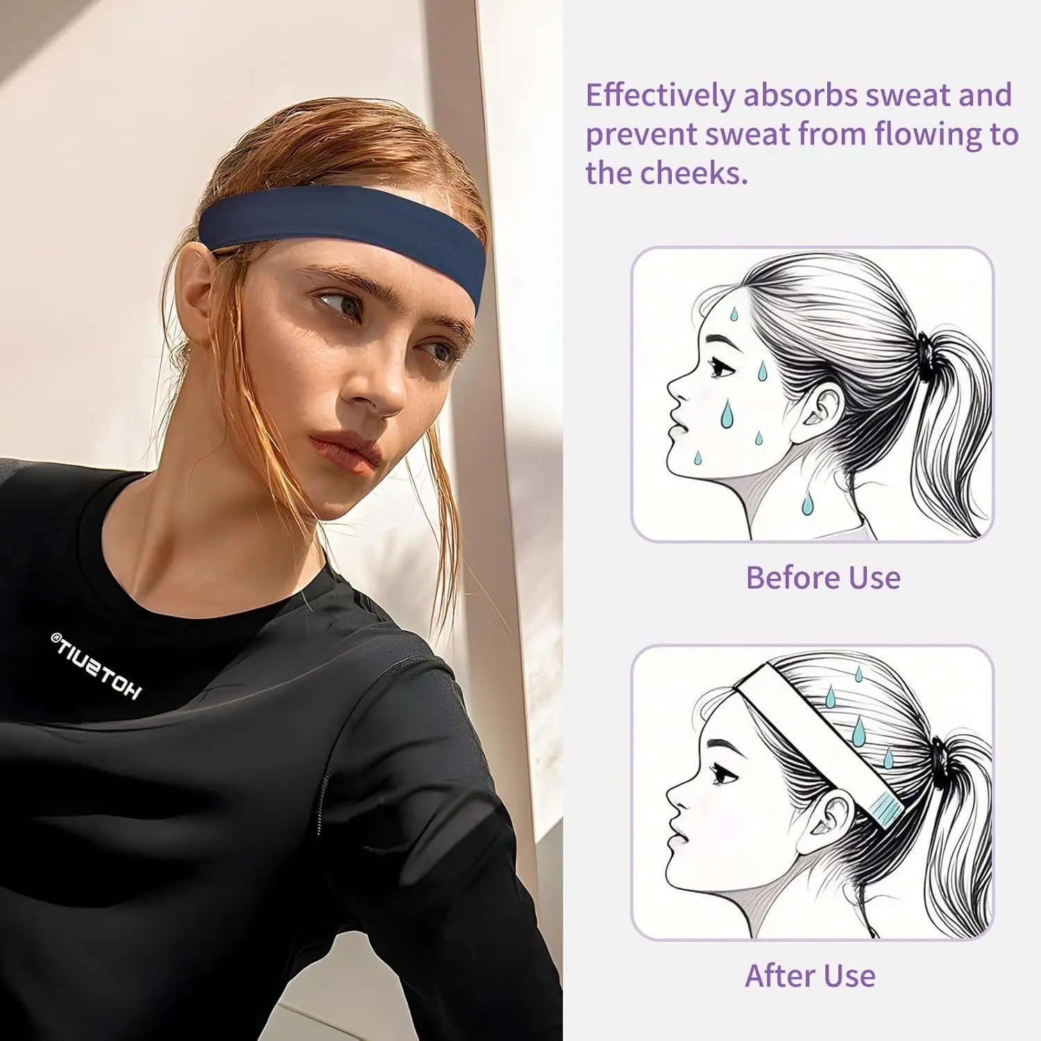 18PCS Sports Headbands Women Men Non Slip Sweatband Yoga Running Gym Band