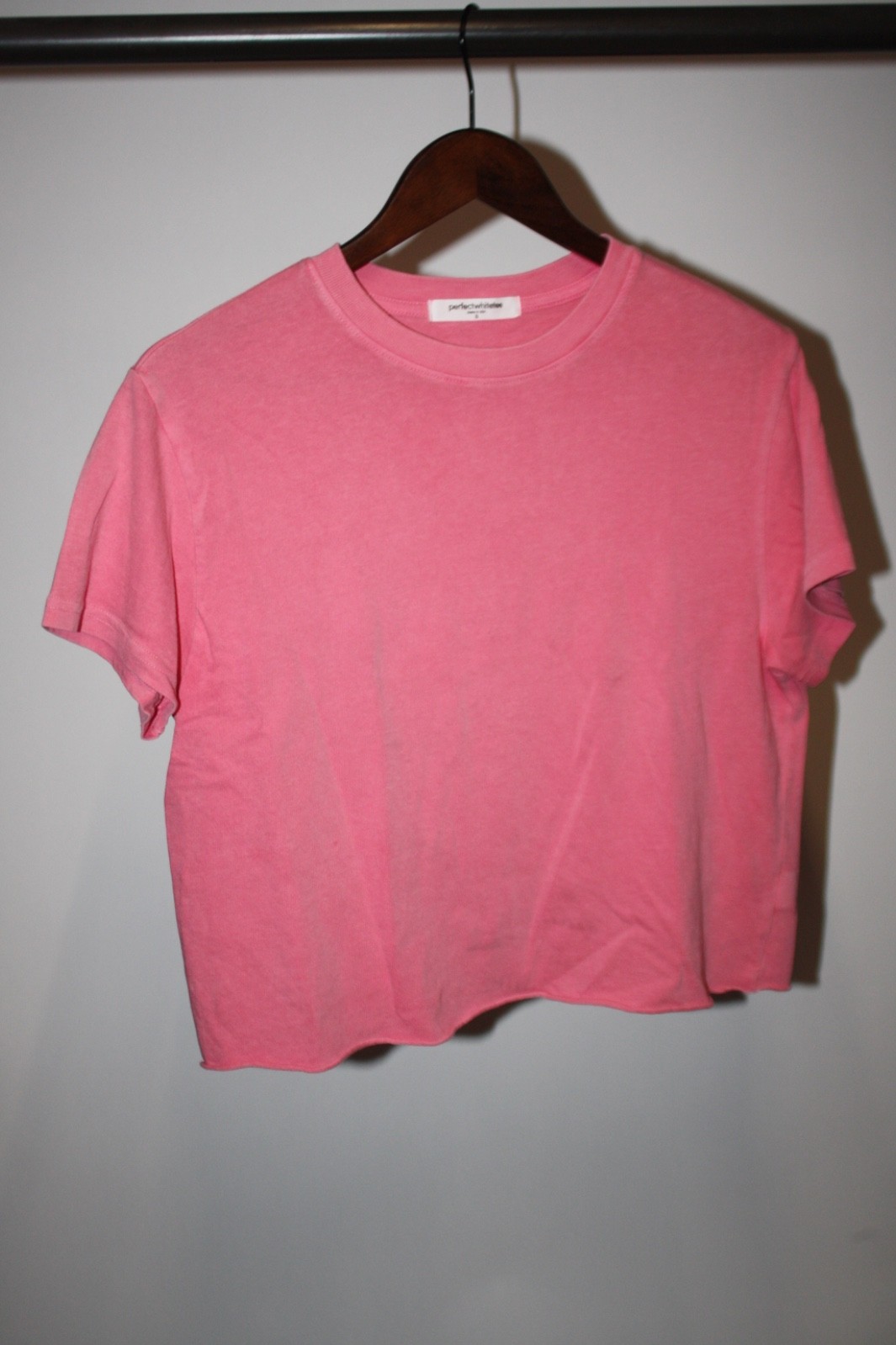 $75 perfectwhitetee Tee Shirt Size Small 100% Cotton Pink TORI Top Cut Off