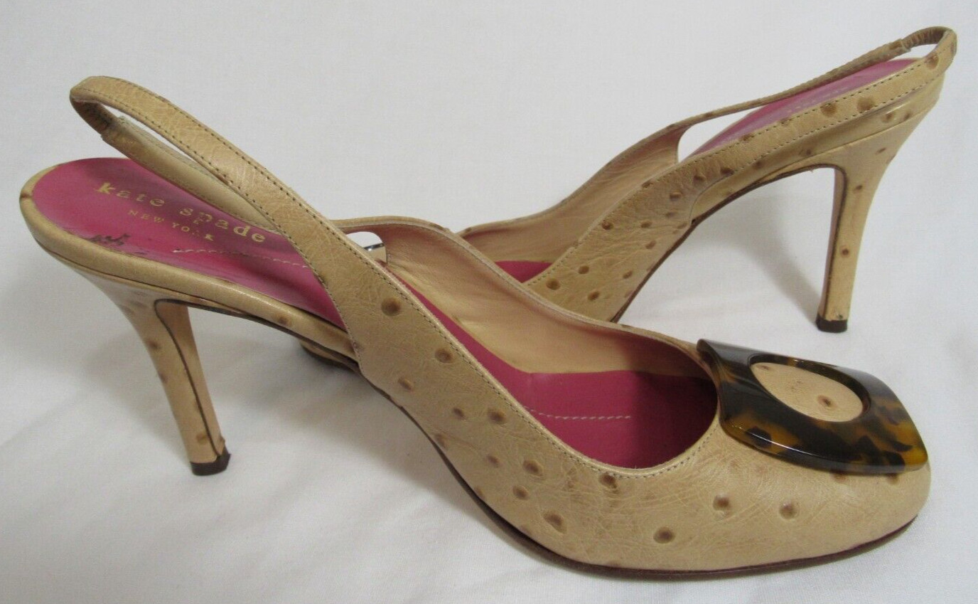 Kate Spade Brown Ostrich Slingback Heels Size 8.5 B EUC