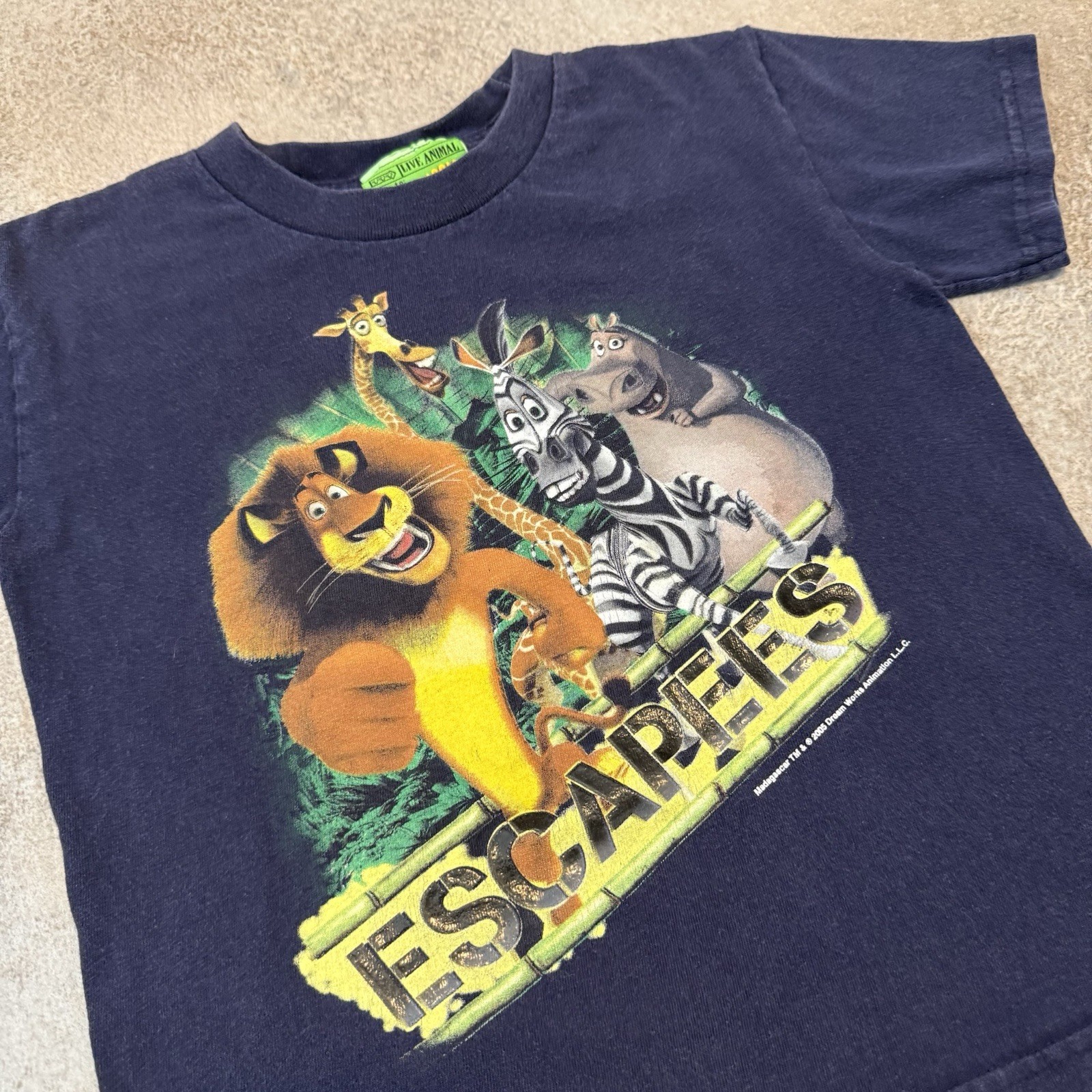 Vintage Y2K Madagascar Escapees Tee Shirt Youth 6 Movie Promo Blue 2005 Cartoon