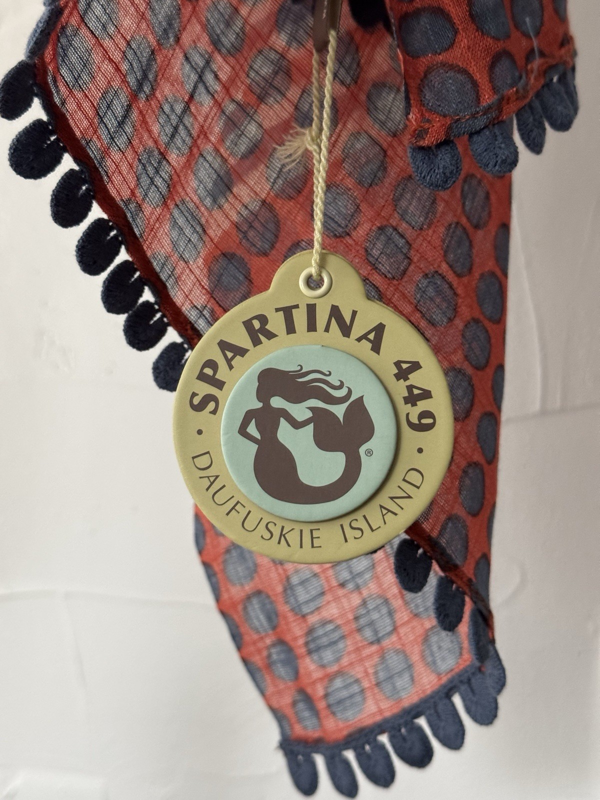 SPARTINA 449 Long Scarf (22”x75”) 100% Viscose Beige Orange Blue Trimmed NWT