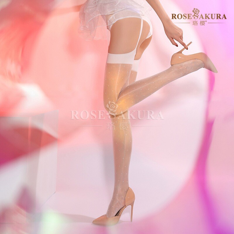 Rose Sakura Oil Shiny Polka Dot Garter Belt with Stockings Set Thigh-Highs 8204