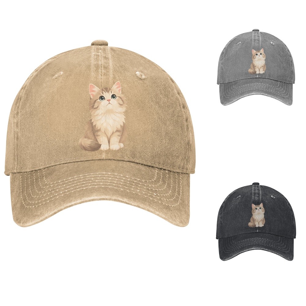 Fluffy Kitten Baseball Cap Cute Cat Dad Hat Adjustable Cotton