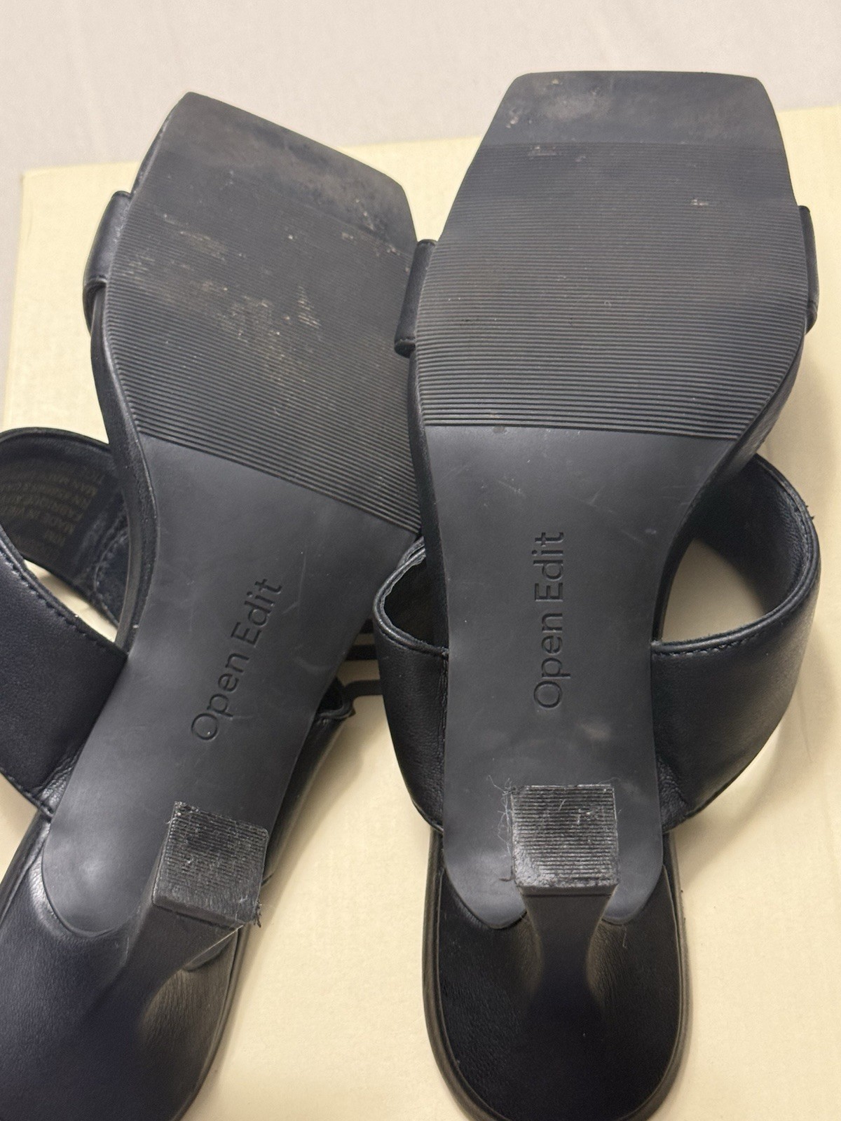 Open Edit Women’s Black Strappy Mule Heel Sandals Size 10 Square Toe Macy’s Box
