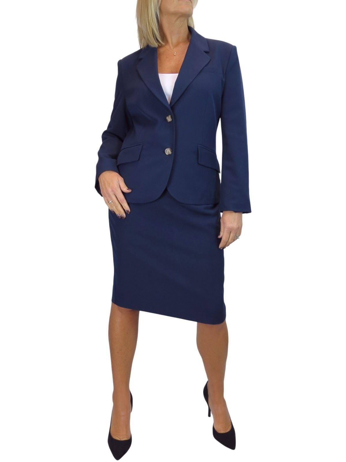 Ladies 2 Piece Tailored Suit – Skirt & Blazer Suit Fully Lined Essential Suit