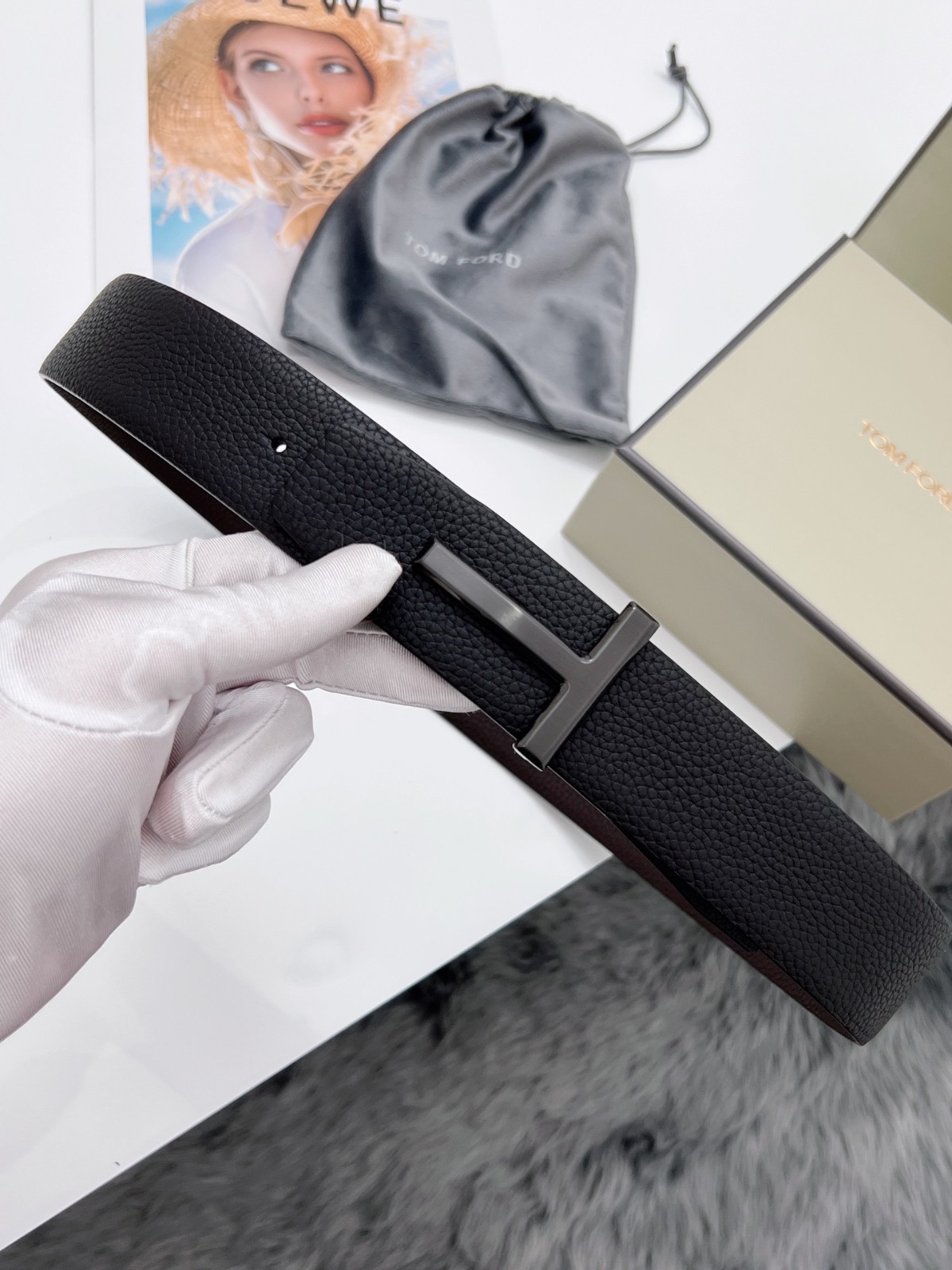 Tom Ford Belt Reversible Black T-Buckle, Black /Brown Calfskin Leather