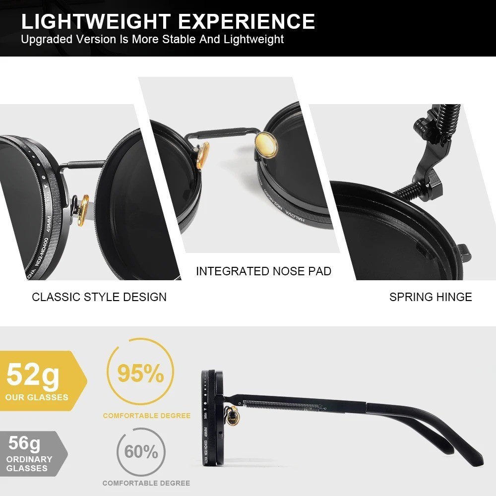 Polarized Round Sunglasses ND9 Adjustable UV400 Outdoor Shades 1Pc