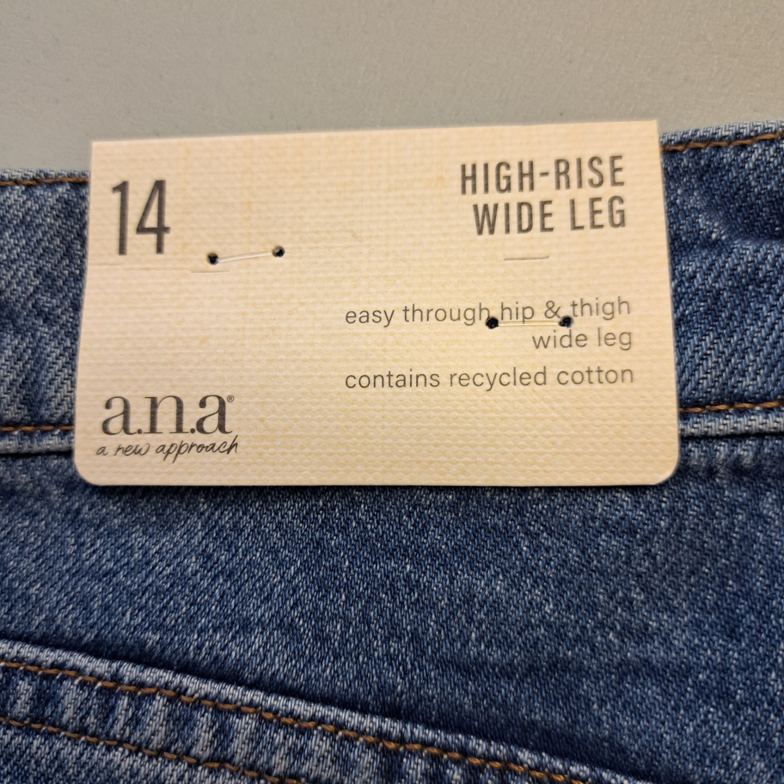 a.n.a. High Rise Wide Leg Jeans Blue Streetwear Skater Baggy Two Tone Womens 14