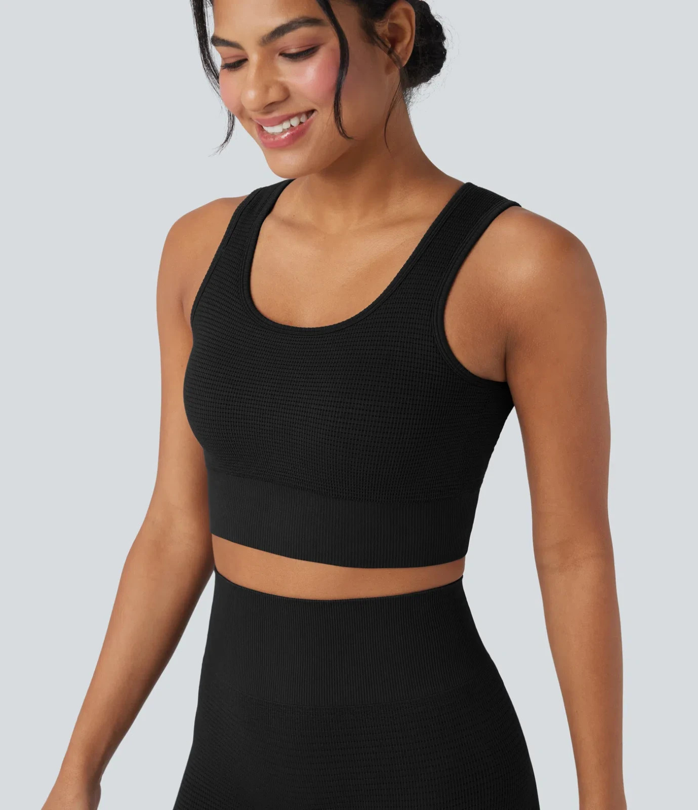 Halara Size M 12 14 Seamless Low Support U Neck Cropped Waffle Yoga Sports Bra