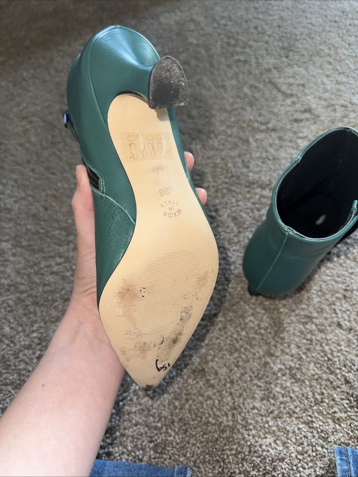 Clizia Italy Emerald Green Leather Pointed Toe Ankle Boots Vera Pelle [38]