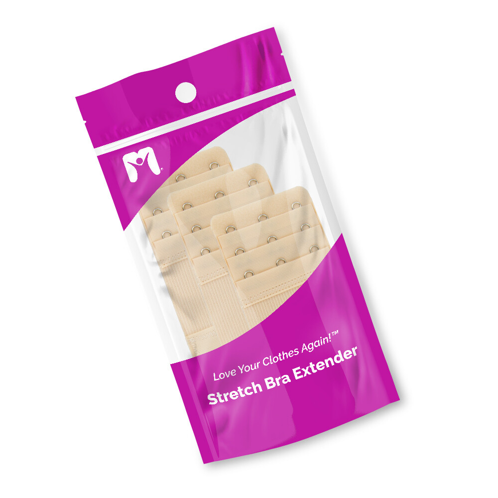 More of Me to Love Stretch Bra Extender 3-Pack, Beige, 2/3/4-Hook Style, Elastic