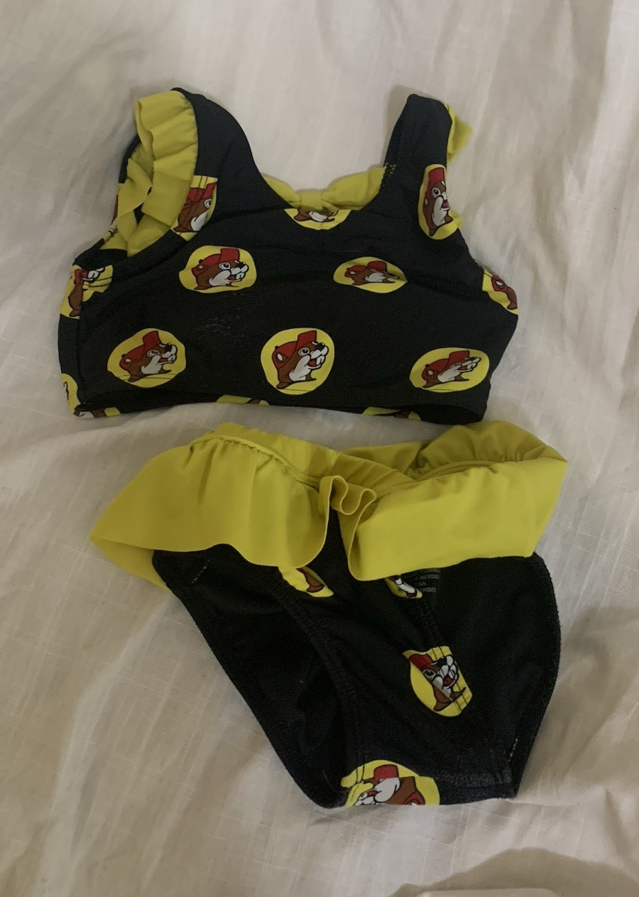 Buc-ee’s Toddler 3T 2pc Swim Set Black/Yellow Beaver Logo Shirt & Trunks