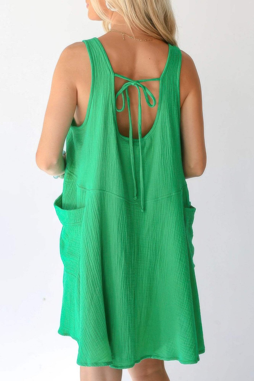 U Neck Backless Sleeveless Mini Pocket Dress