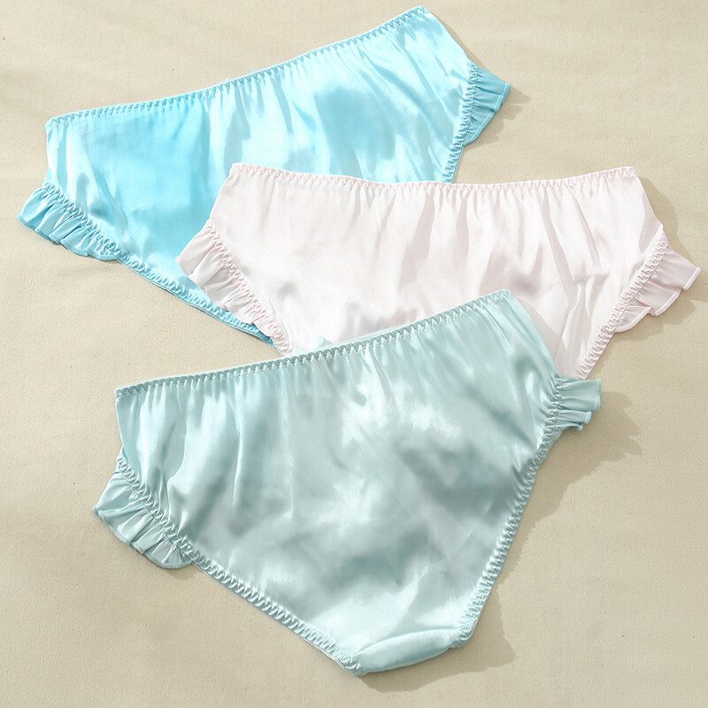 3 Pack Lot Sexy Womens Satin Panties Brief Lingeries Ruffles French Underwear
