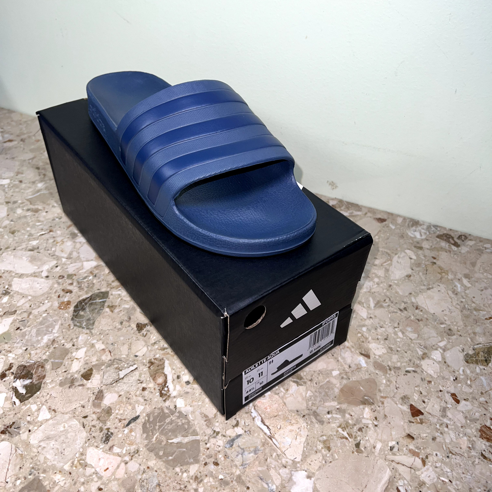 Adidas Unisex Adilette Aqua Sportwear Slip On Sandals, Slides Color Dark Blue.