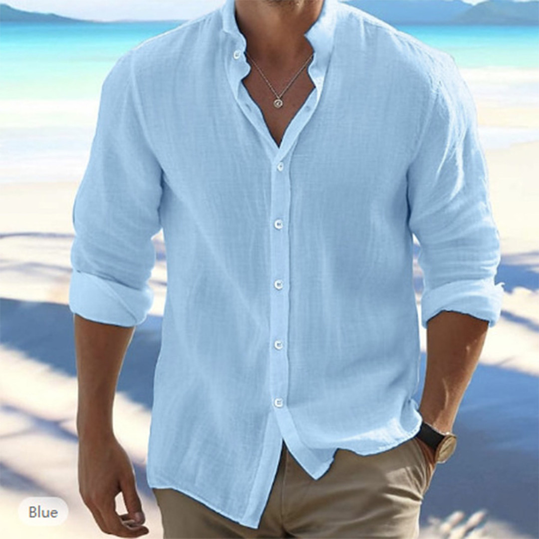Button-Up Shirt Mens Long Sleeve Cotton Linen T-shirt Casual Summer Beach *SALE*