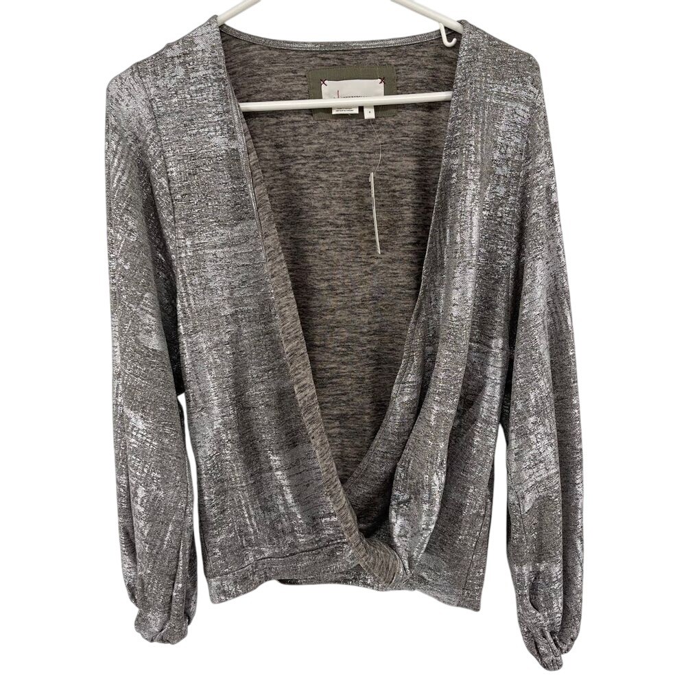 NWT – Anthropologie Silver Metallic Low Cut Blouse Size Small