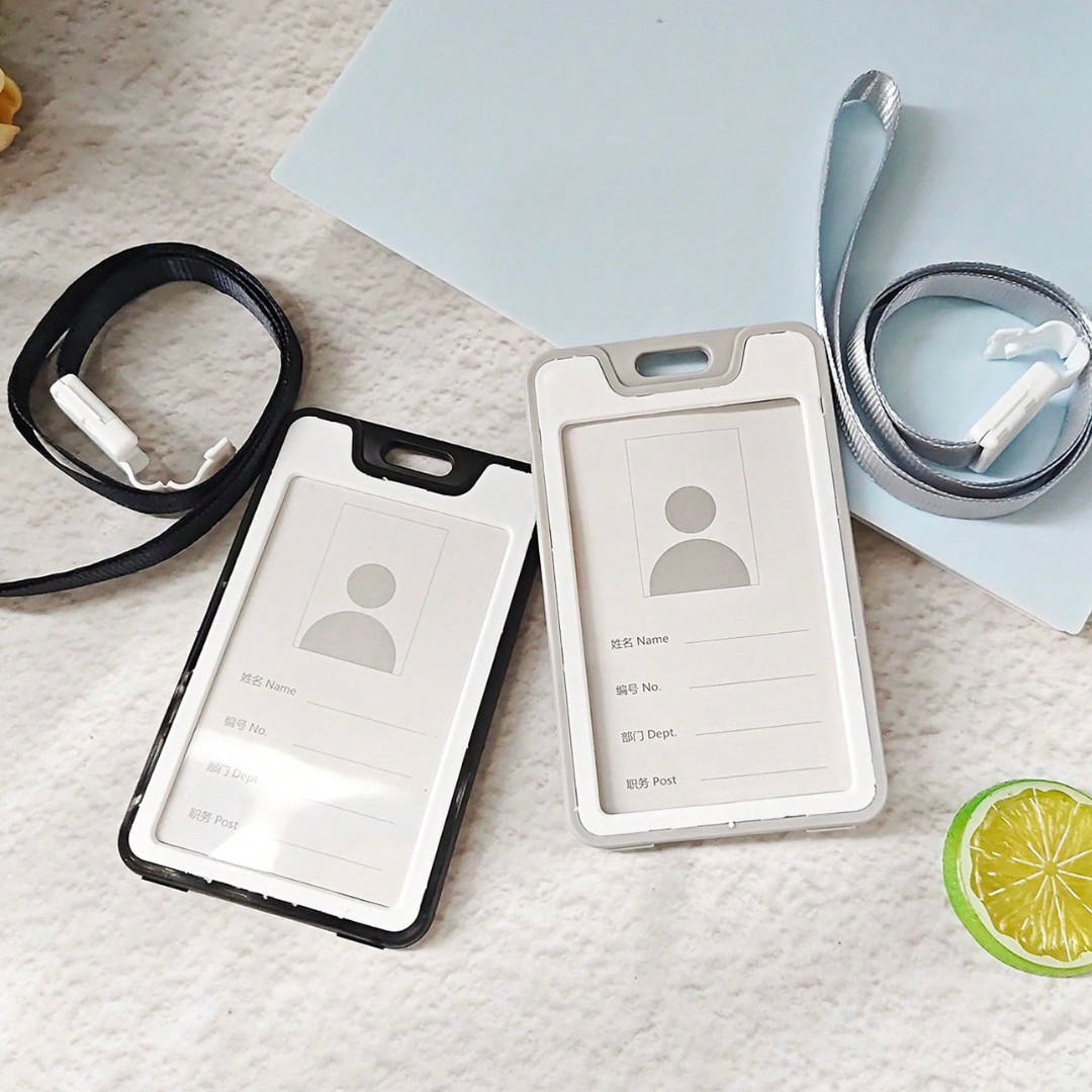 2Pcs Double-Sided ID Badge Holder with Lanyard Vertical Clear Card Holder PP