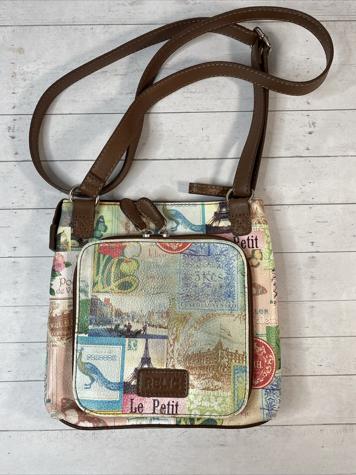 Relic Crossbody Purse Paris Theme Multicolor 8 X 8.5 Inches