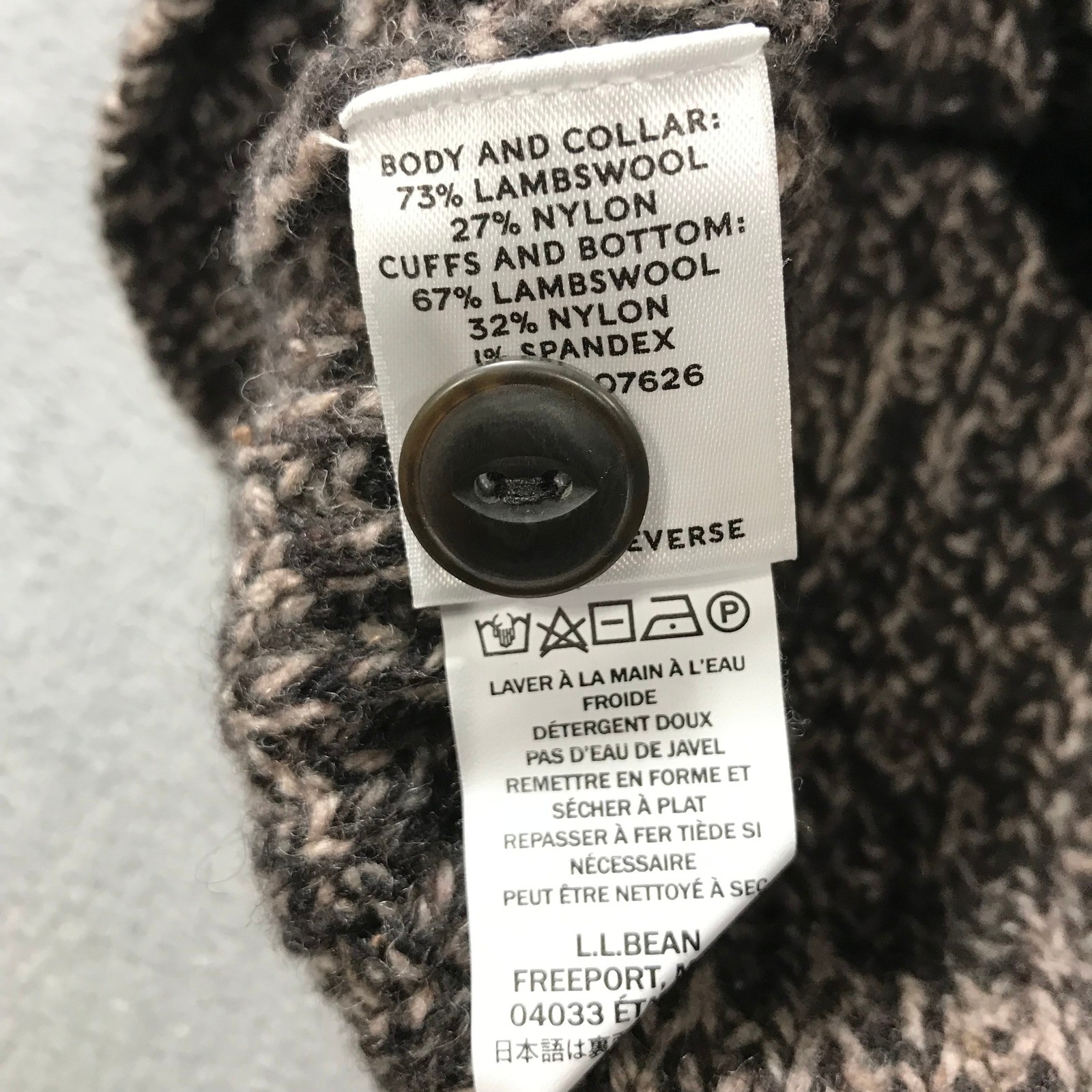 LL Bean Signature Shawl Collar Sweater Marled Brown LambsWool Mens M Fisherman