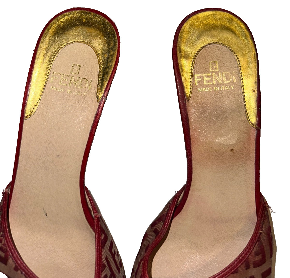Fendi Red Monogram Zucca Canvas Mules Vintage Clogs Size 39