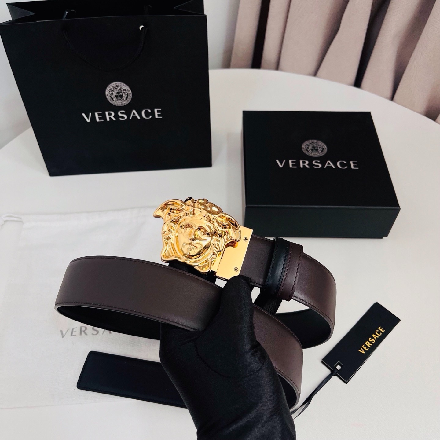 Versace belt for sale authentic Reversible Black/Brown width 4.0cm/1.57inch
