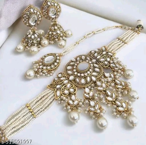 Indian Bollywood Gold Plated Kundan Choker Bridal Necklace Earrings Jewelry Set