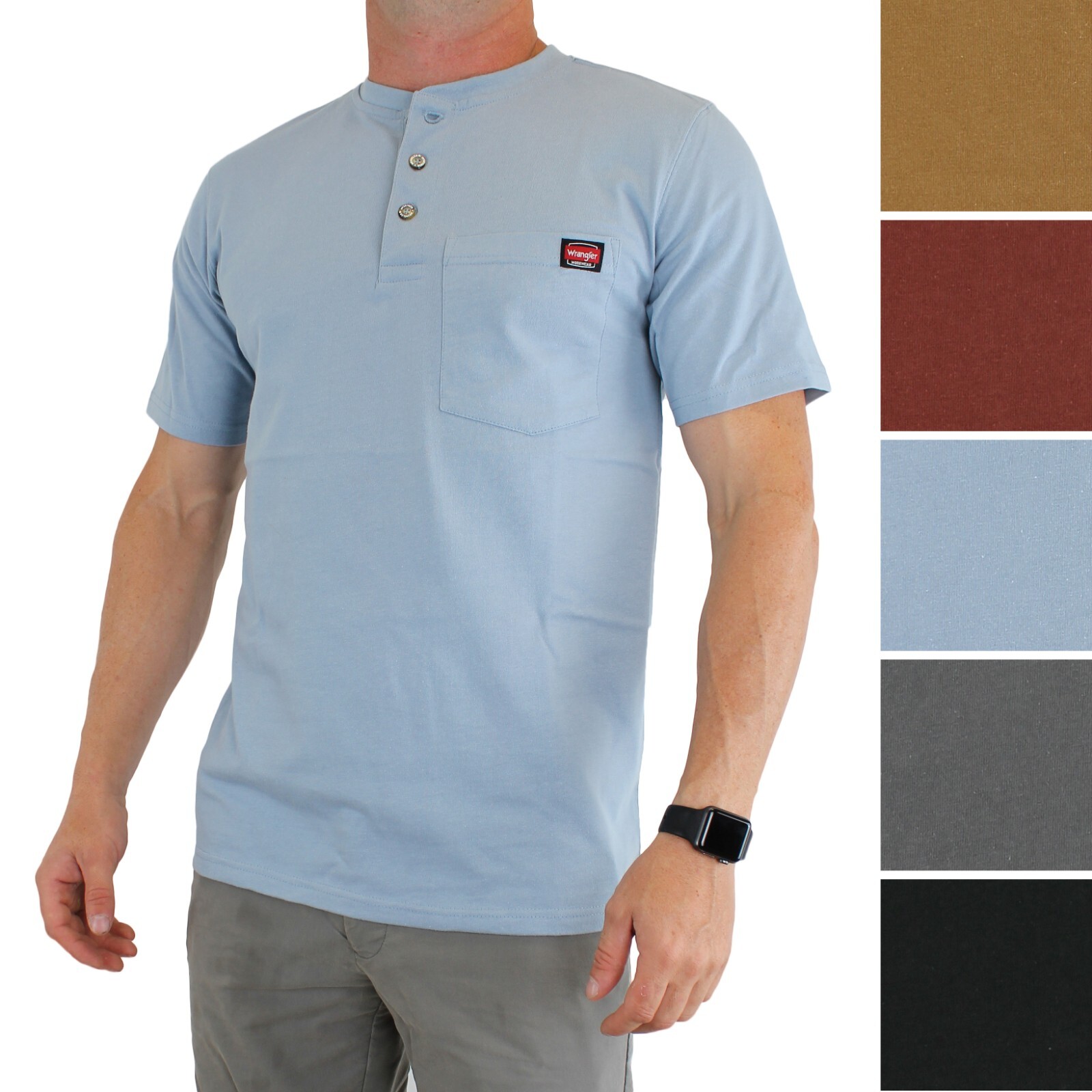 Wrangler Workwear Men’s Henley Shirt Short Sleeve, Casual Fit, One Pocket 55179