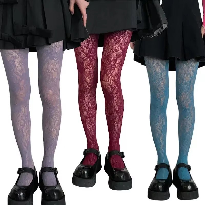 WOMEN’S GOTHIC FLORAL FLOWER PATTERN MESH FISHNET PANTYHOSE STOCKINGS TIGHTS