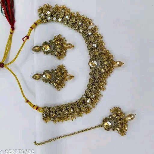 Indian Bollywood Gold Plated Kundan Choker Bridal Necklace Earrings Jewelry Set
