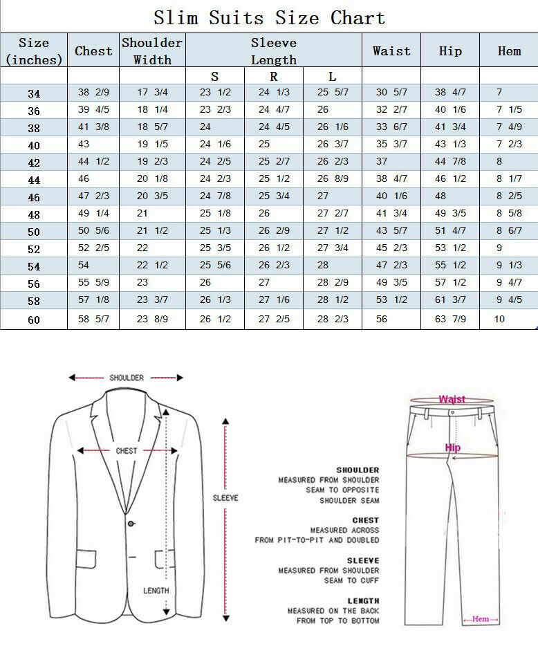 Men’s Formal Slim Fit Suit 2 Piece Two Button Solid Colors (10) Jacket & Pants