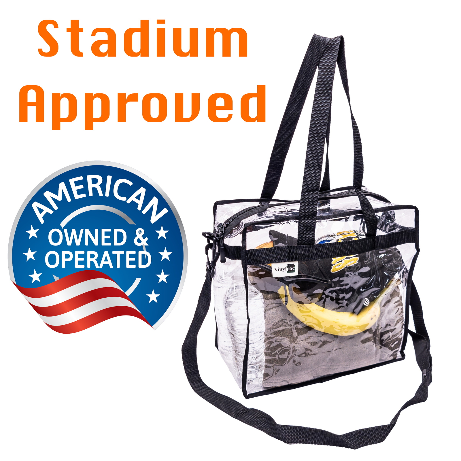 Stadium Security PVC Clear Bag 12x12x6″ Transparent Zip Tote with Shoulder Strap