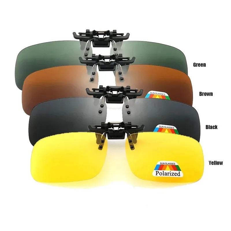 4 Color Grey Lenses Polarized Sunglasses Clip on Flip up UV 380 Driving Fishing
